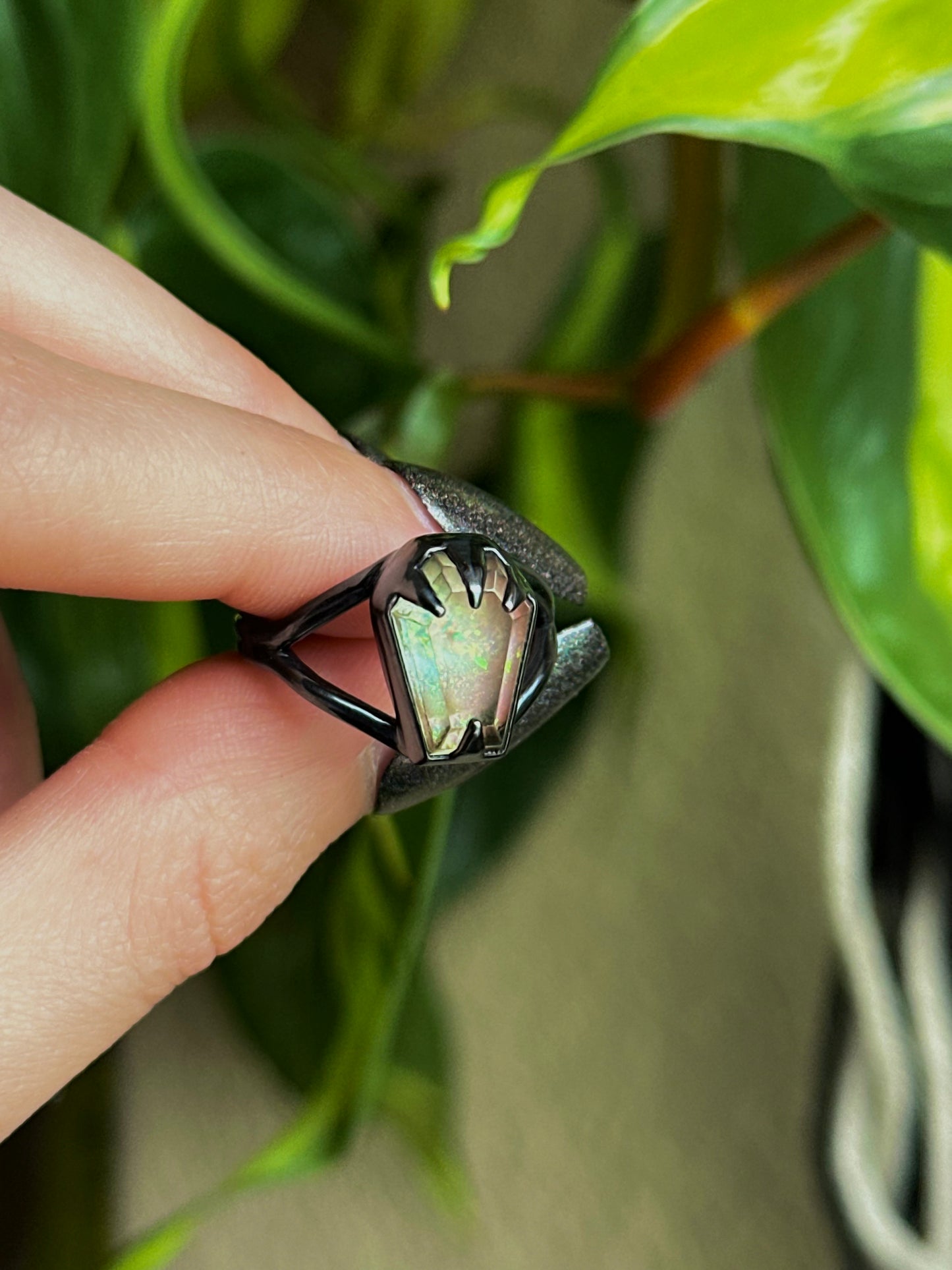 Sterling Opal Coffin Ring