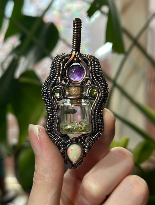 Opal, Amethyst, and Peridot Mushroom Terrarium amulet