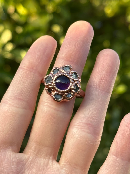 Amethyst and Herkimer Diamond ring