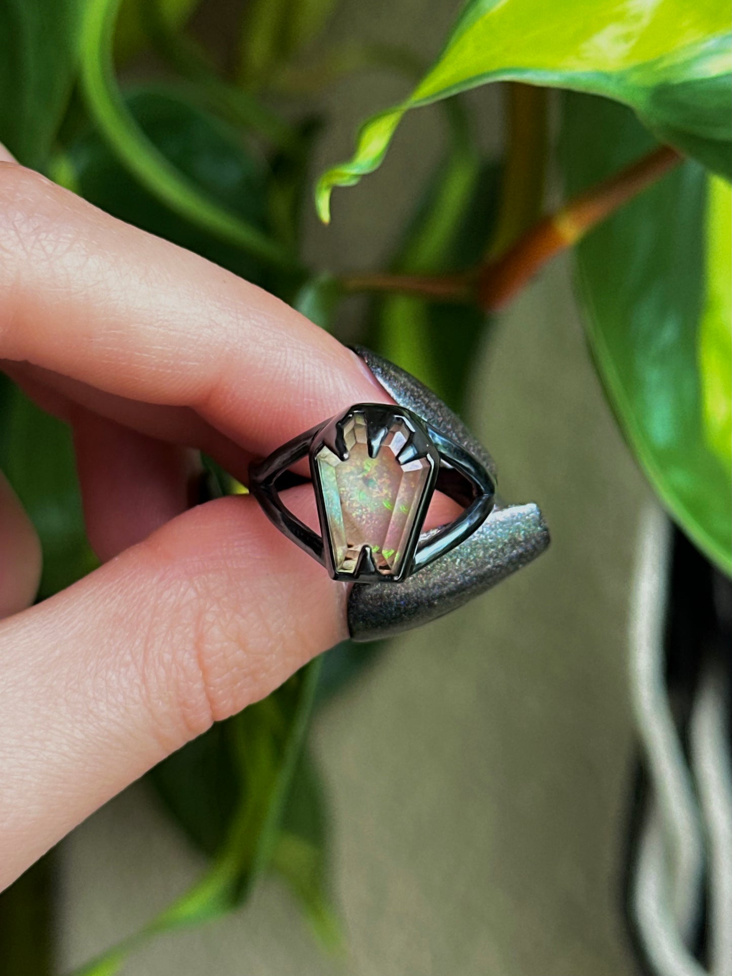 Sterling Opal Coffin Ring