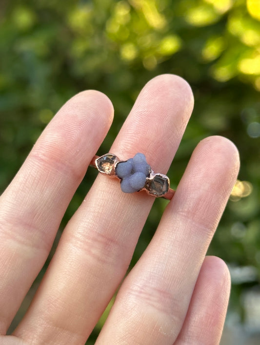 Grape Agate and Herkimer Diamond ring