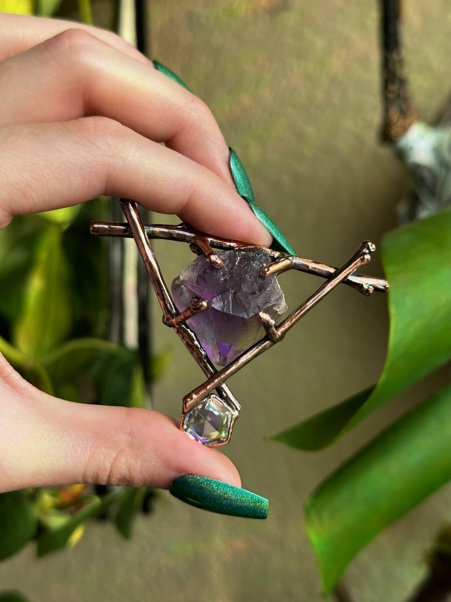 Amethyst and Aura Quartz Forest Fae Amulet