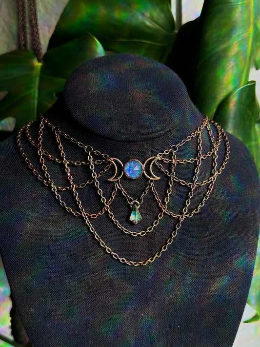 Sterling opal triple moon choker