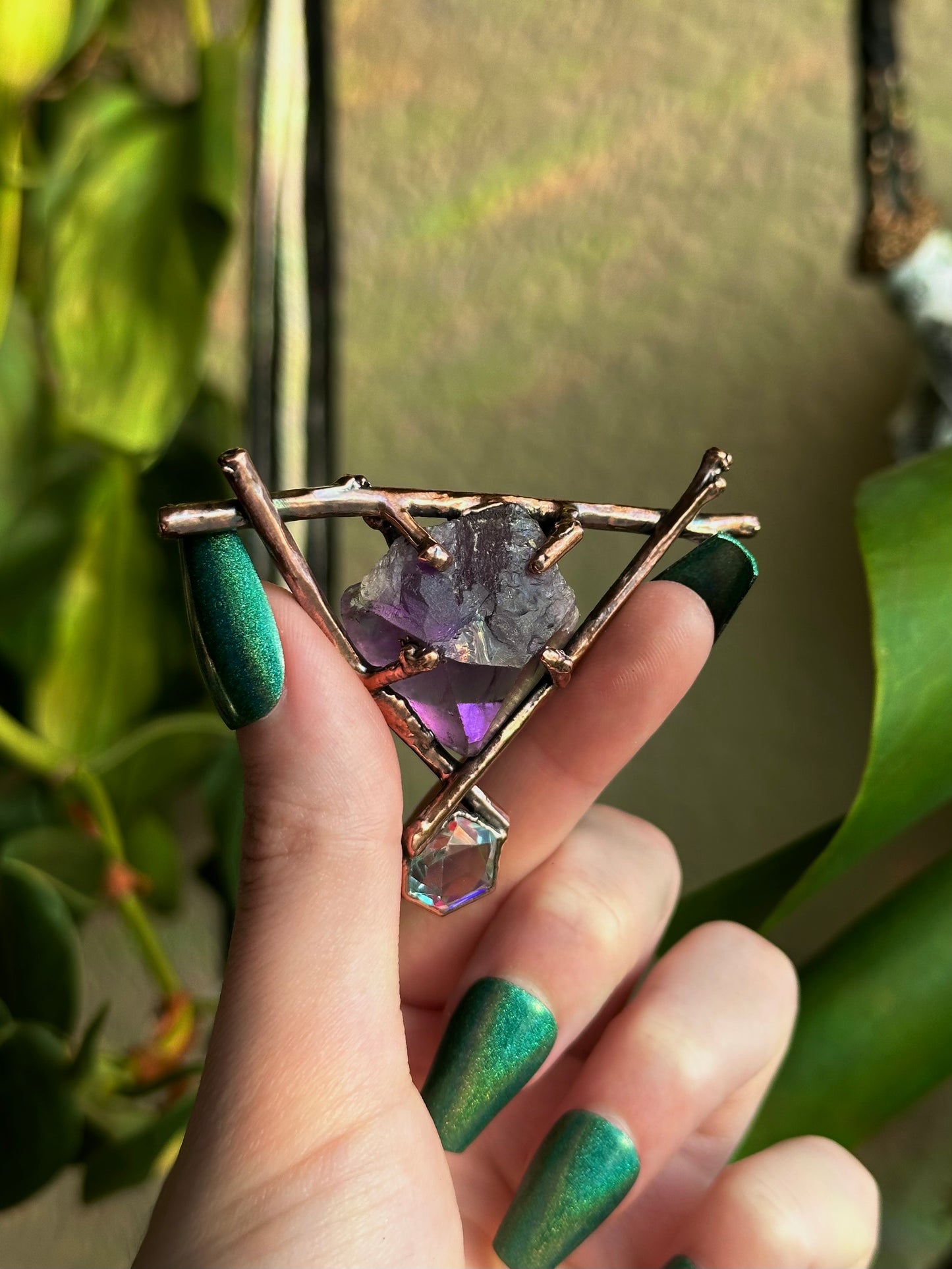 Amethyst and Aura Quartz Forest Fae Amulet