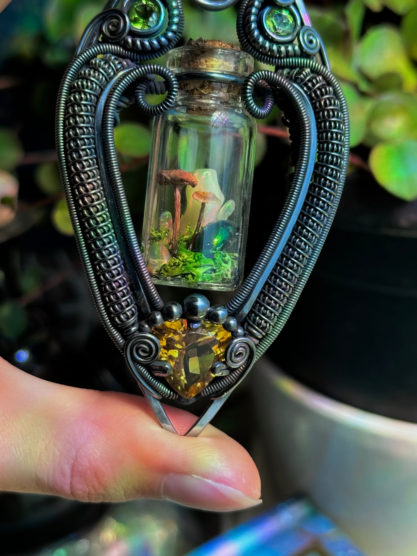 Mushroom Beetle Terrarium Amulet