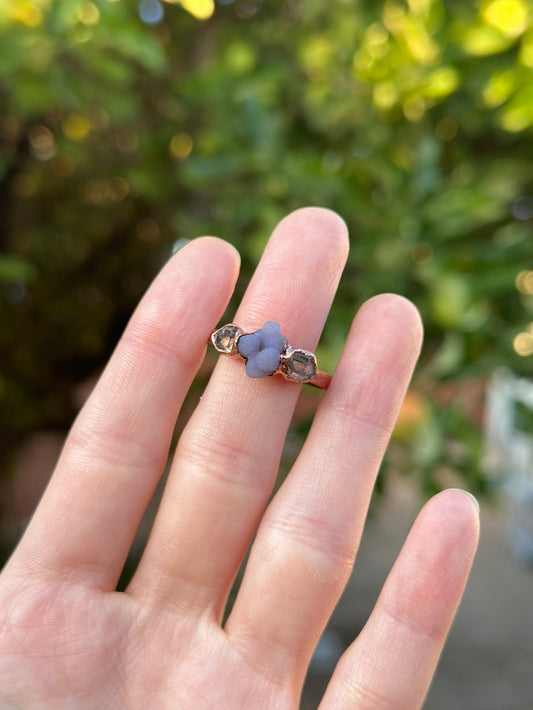 Grape Agate and Herkimer Diamond ring