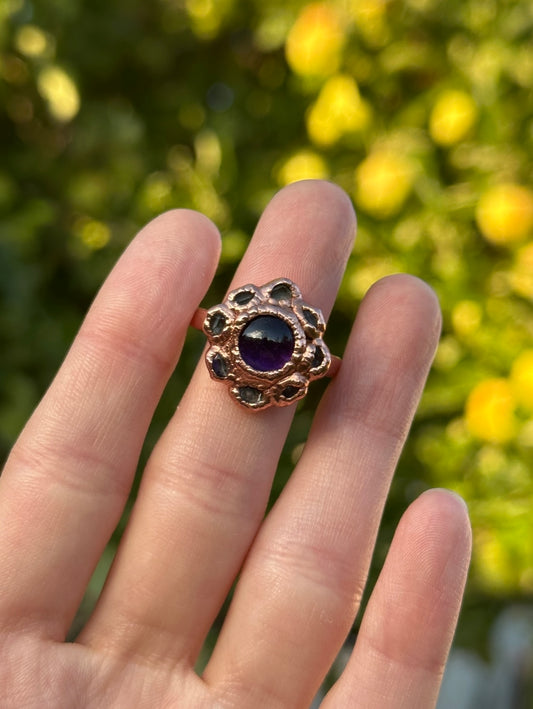 Amethyst and Herkimer Diamond ring