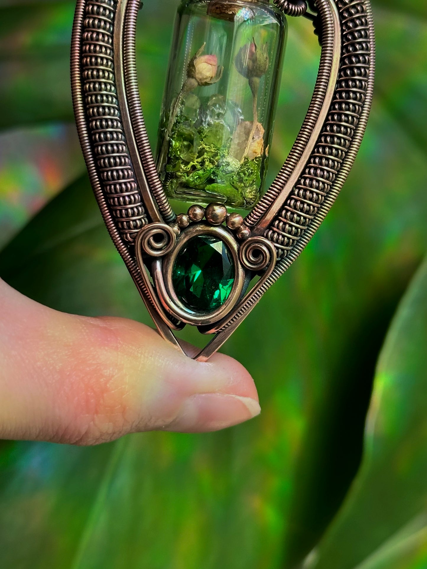 Emerald Rose Garden Terrarium Amulet