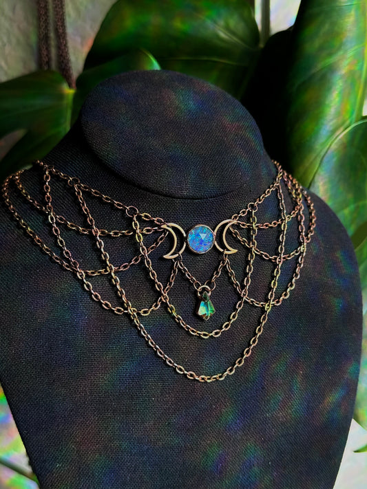 Sterling opal triple moon choker