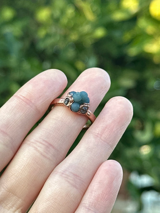 Grape Agate and Herkimer Diamond ring