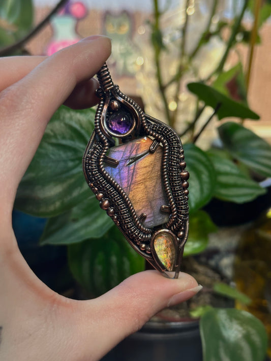 Labradorite coffin amulet