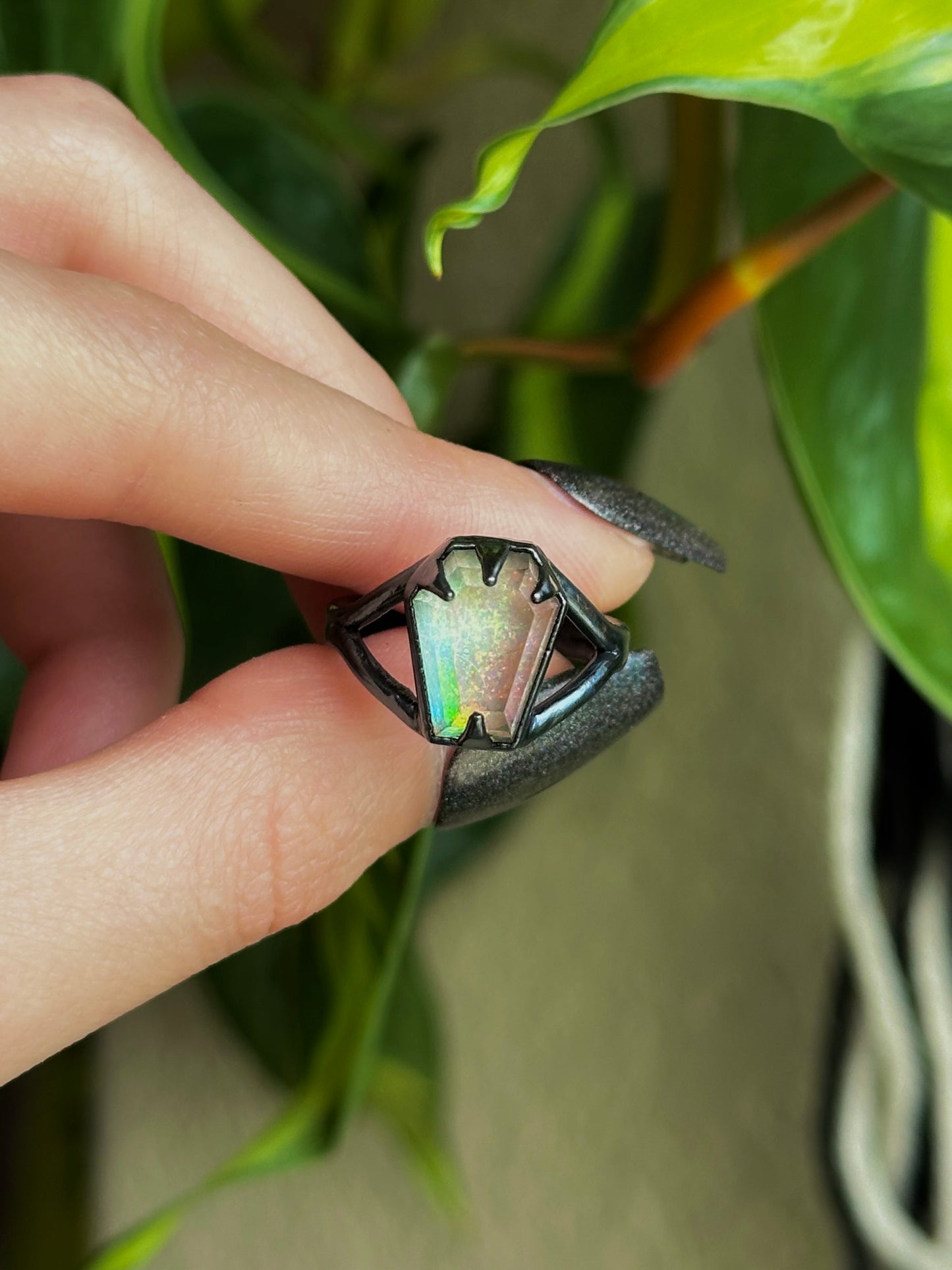 Sterling Opal Coffin Ring