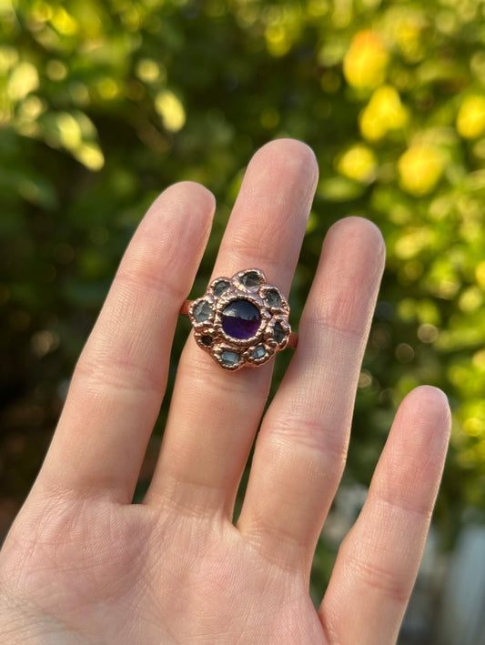 Amethyst and Herkimer Diamond ring