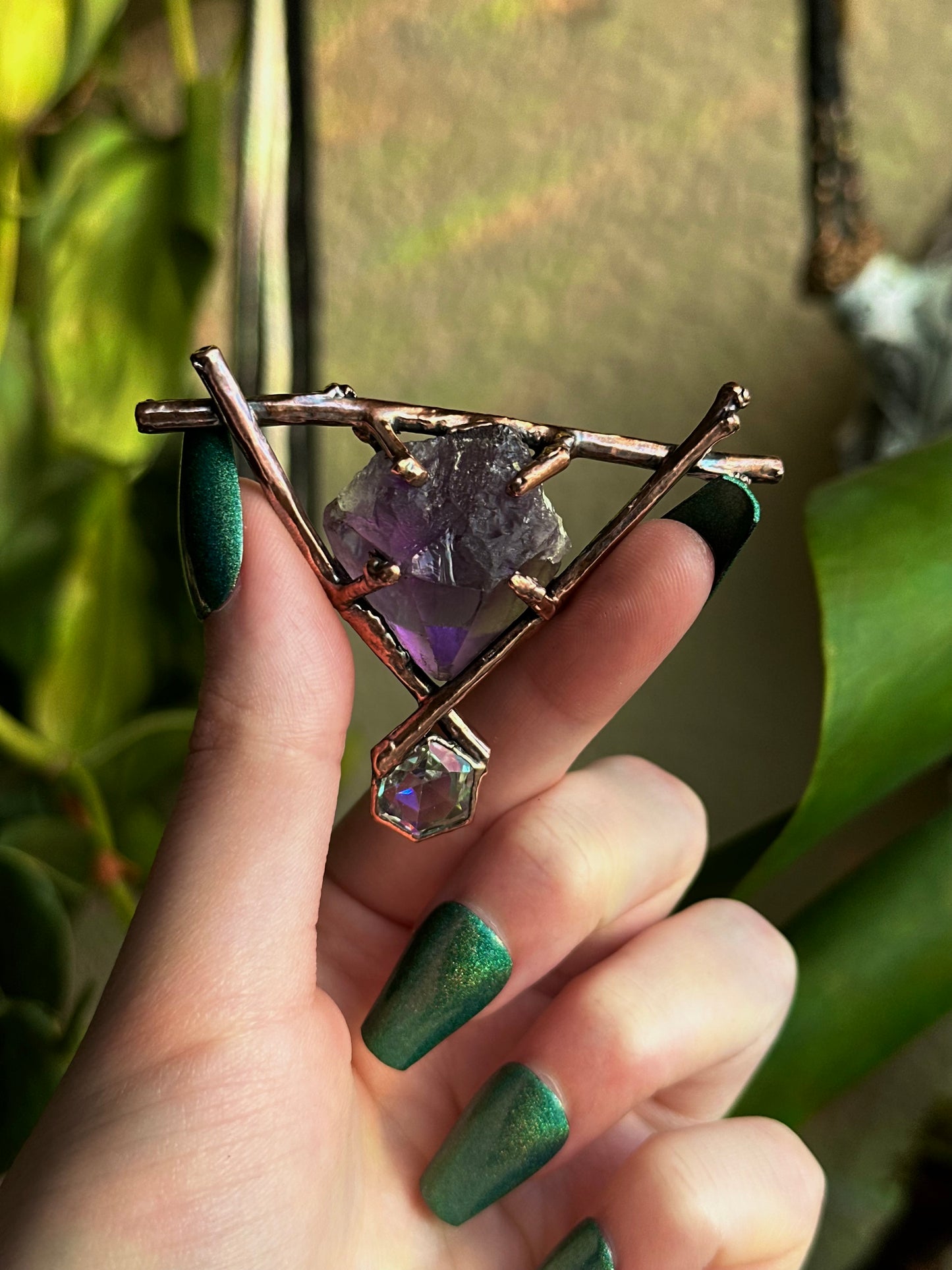 Amethyst and Aura Quartz Forest Fae Amulet