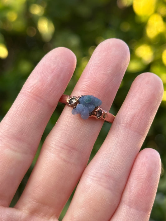 Grape Agate and Herkimer Diamond ring