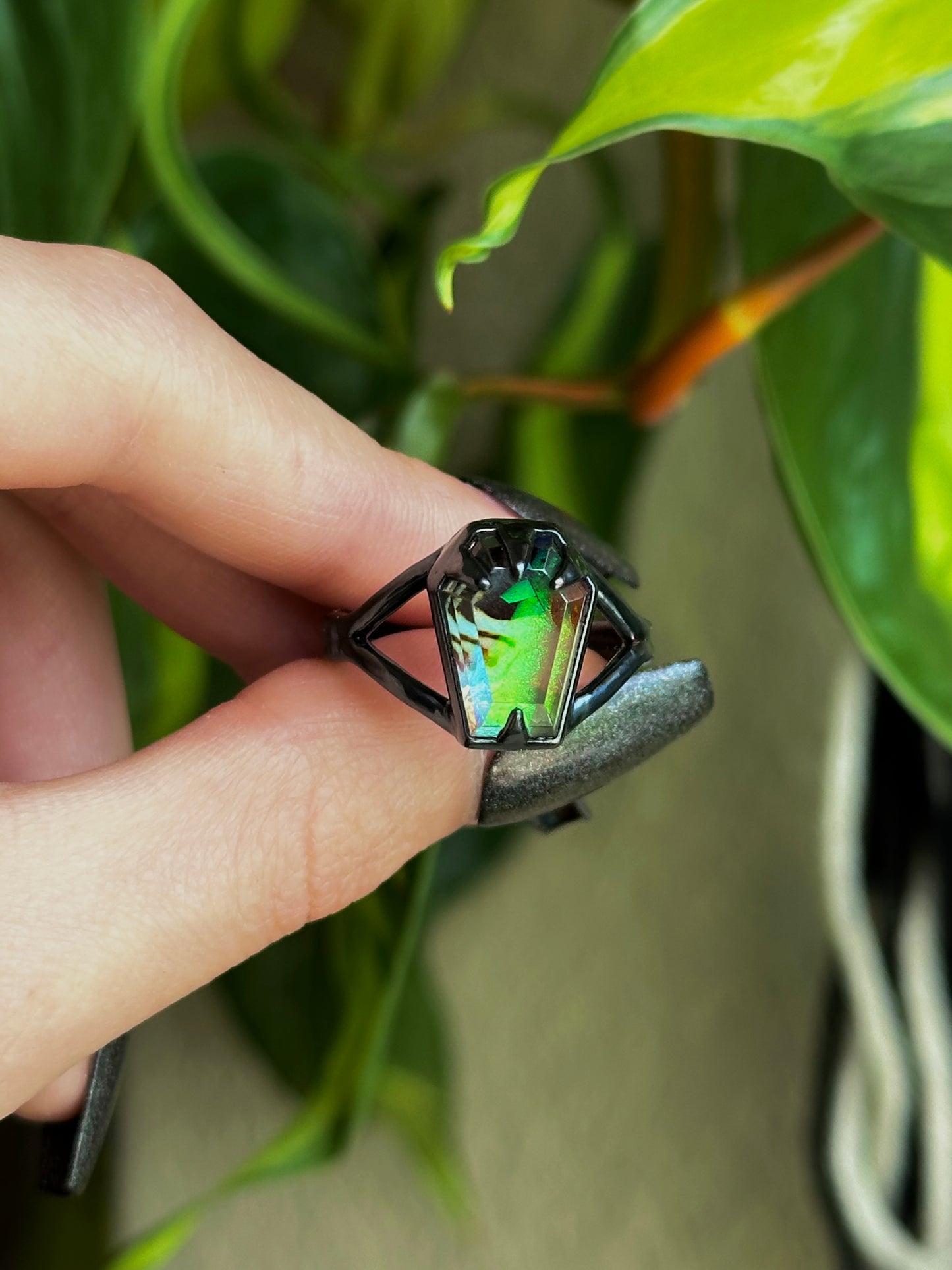 Sterling Opal Coffin Ring