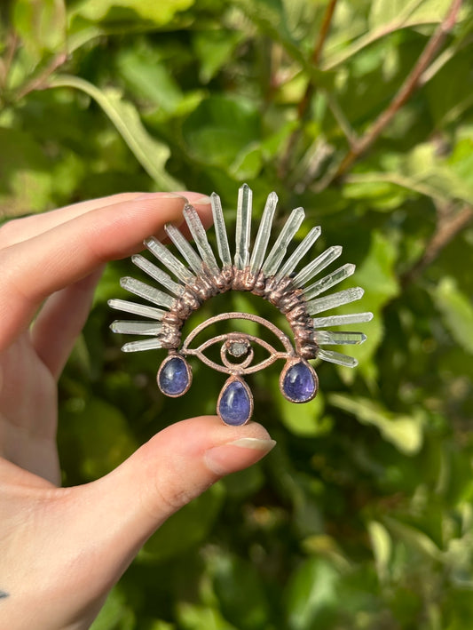 Tanzanite and Quartz point eye amulet