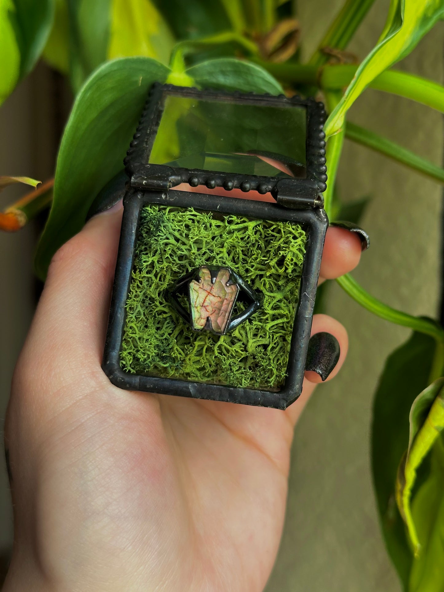 Sterling Opal Coffin Ring