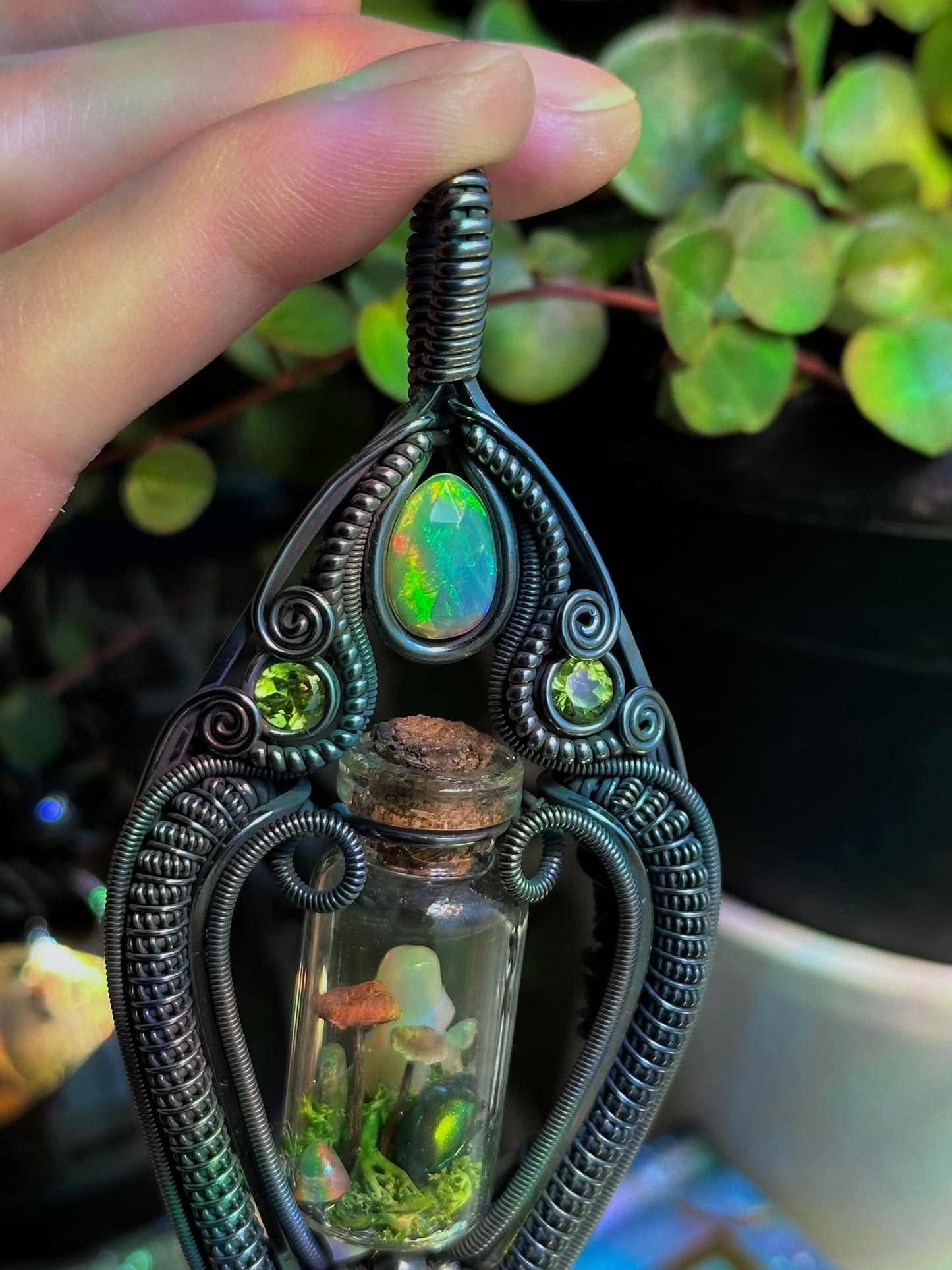 Mushroom Beetle Terrarium Amulet