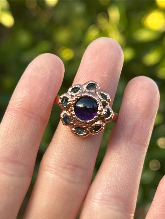 Amethyst and Herkimer Diamond ring