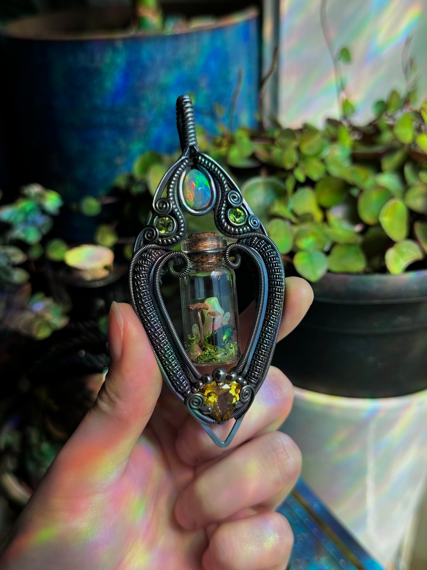 Mushroom Beetle Terrarium Amulet