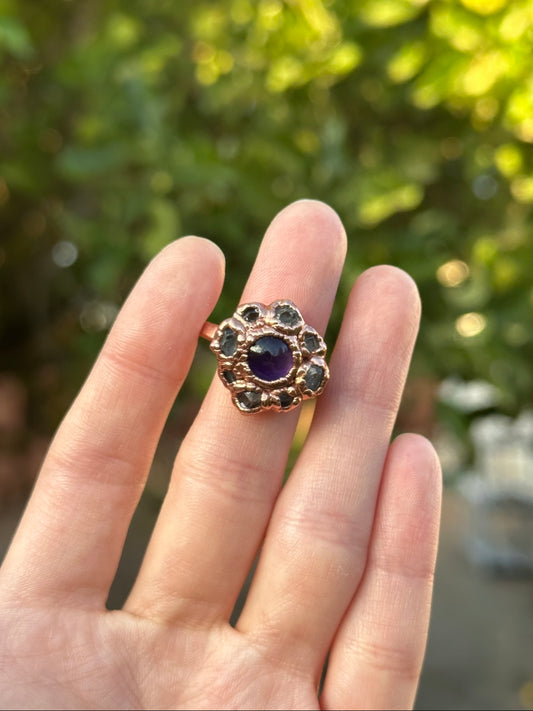 Amethyst and Herkimer Diamond ring