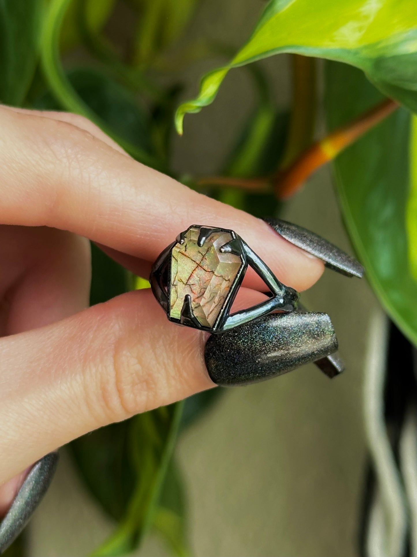 Sterling Opal Coffin Ring