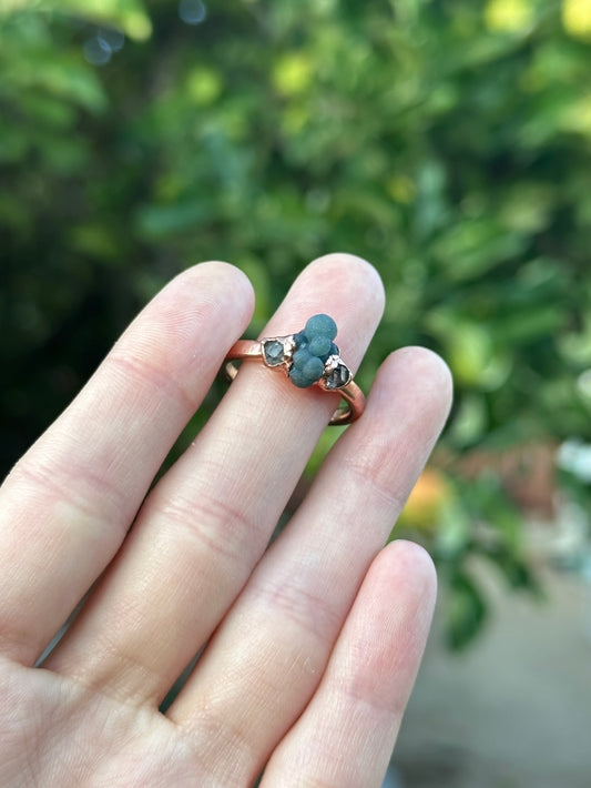 Grape Agate and Herkimer Diamond ring