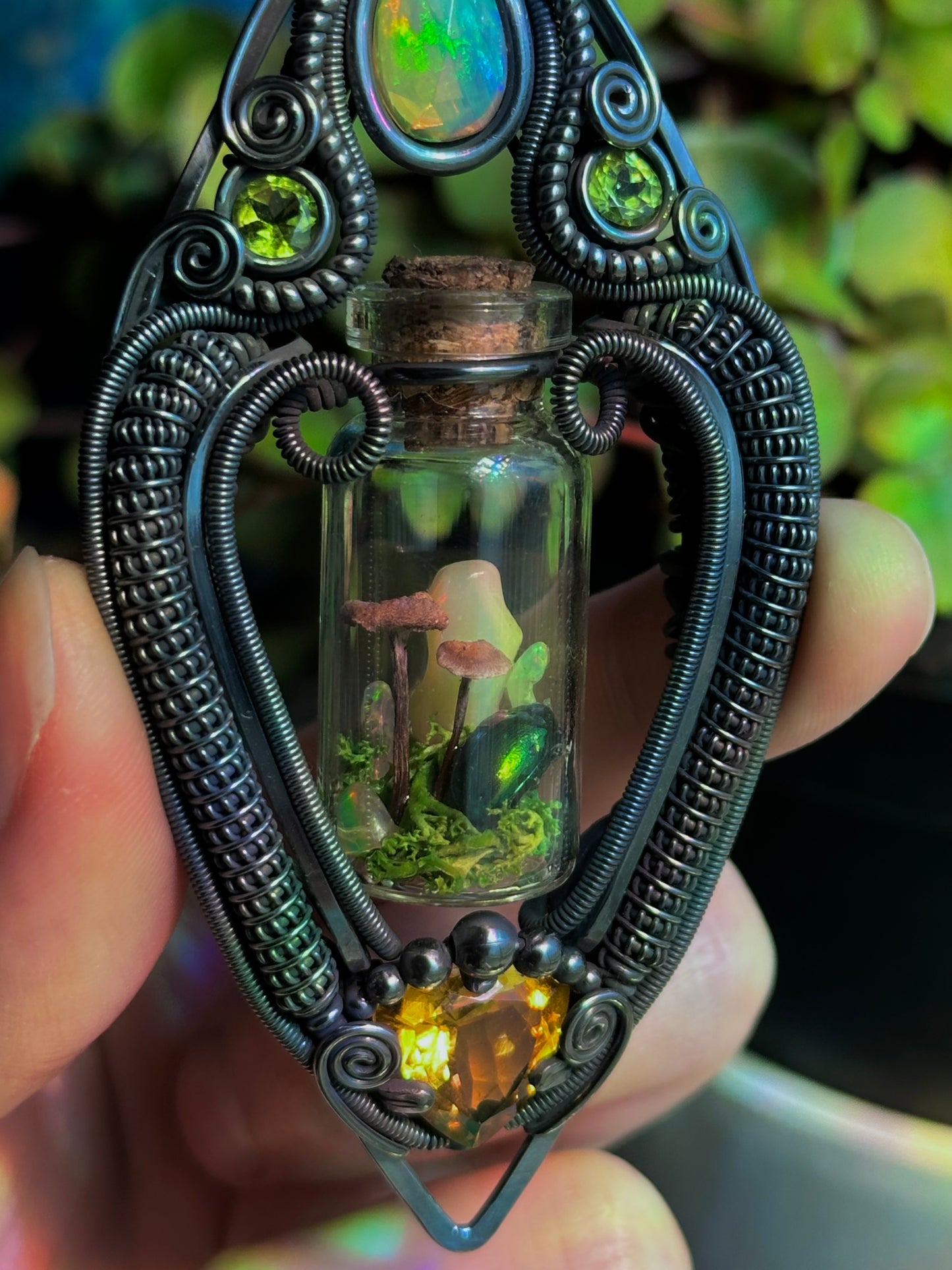 Mushroom Beetle Terrarium Amulet