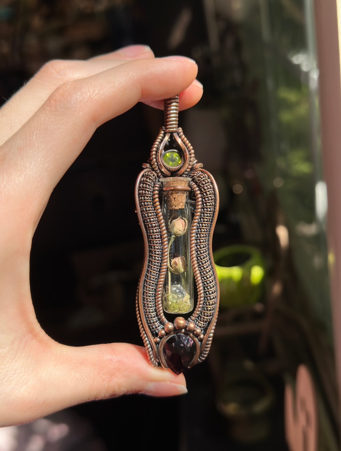 Eternal rose amulet with Garnet and Peridot