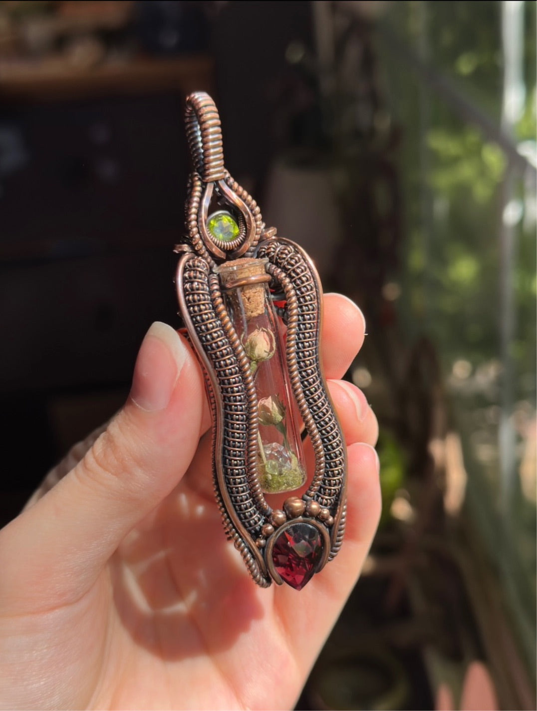 Eternal rose amulet with Garnet and Peridot