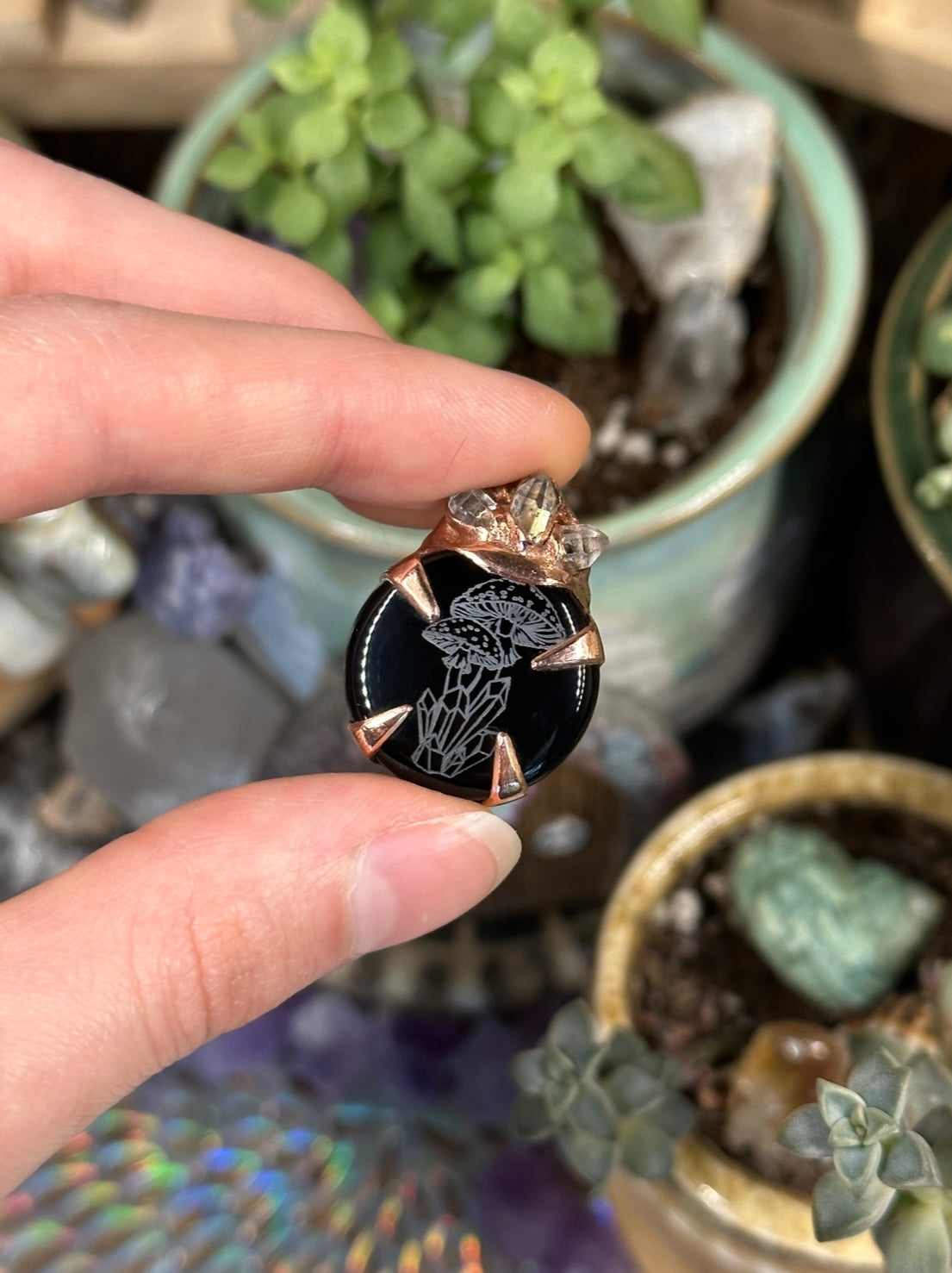 Mini mushroom electroformed pendant