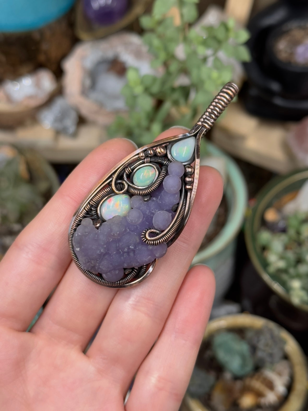 Grape Agate and Opal amulet