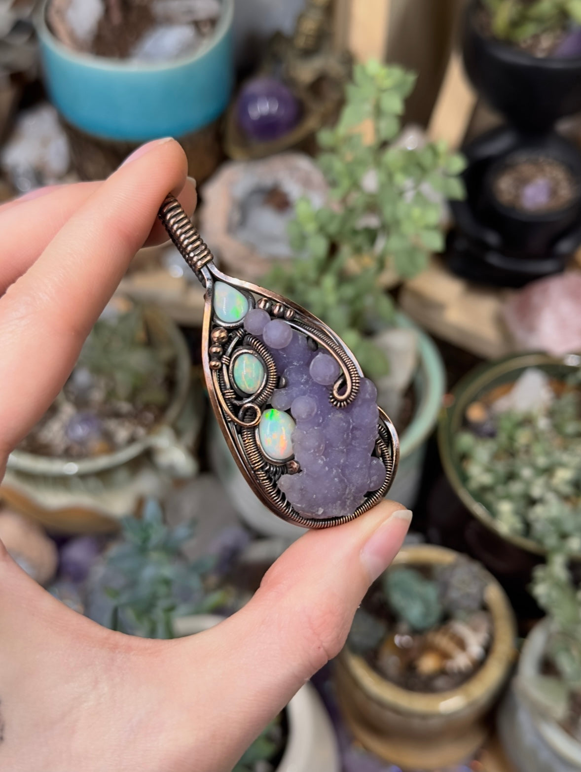 Grape Agate and Opal amulet