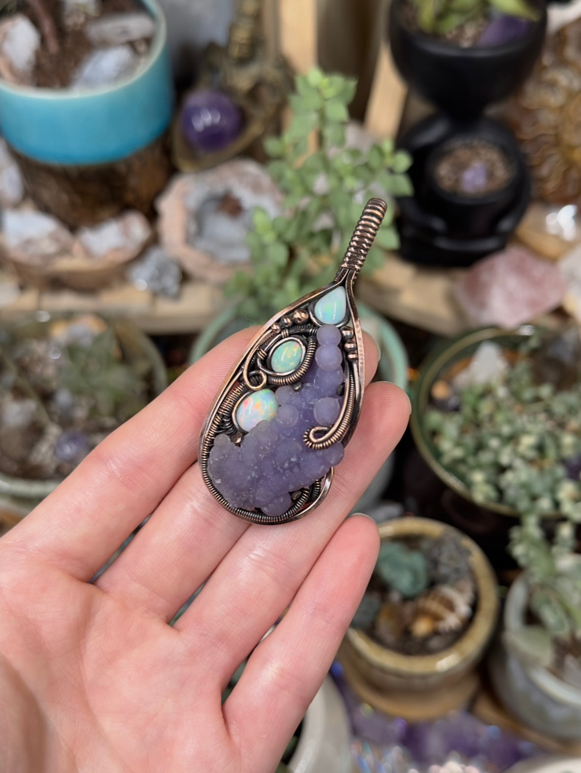 Grape Agate and Opal amulet