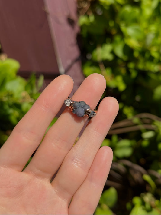 Grape Agate and Herkimer Diamond adjustable ring