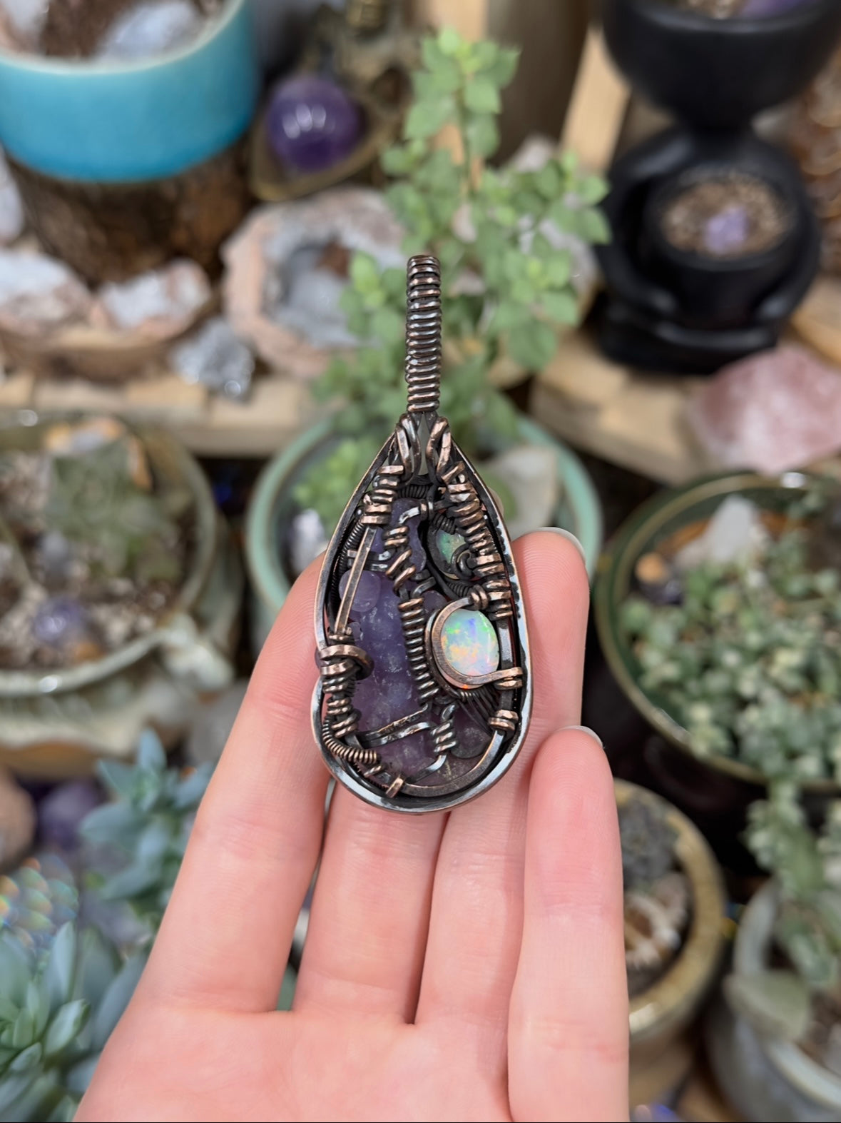 Grape Agate and Opal amulet