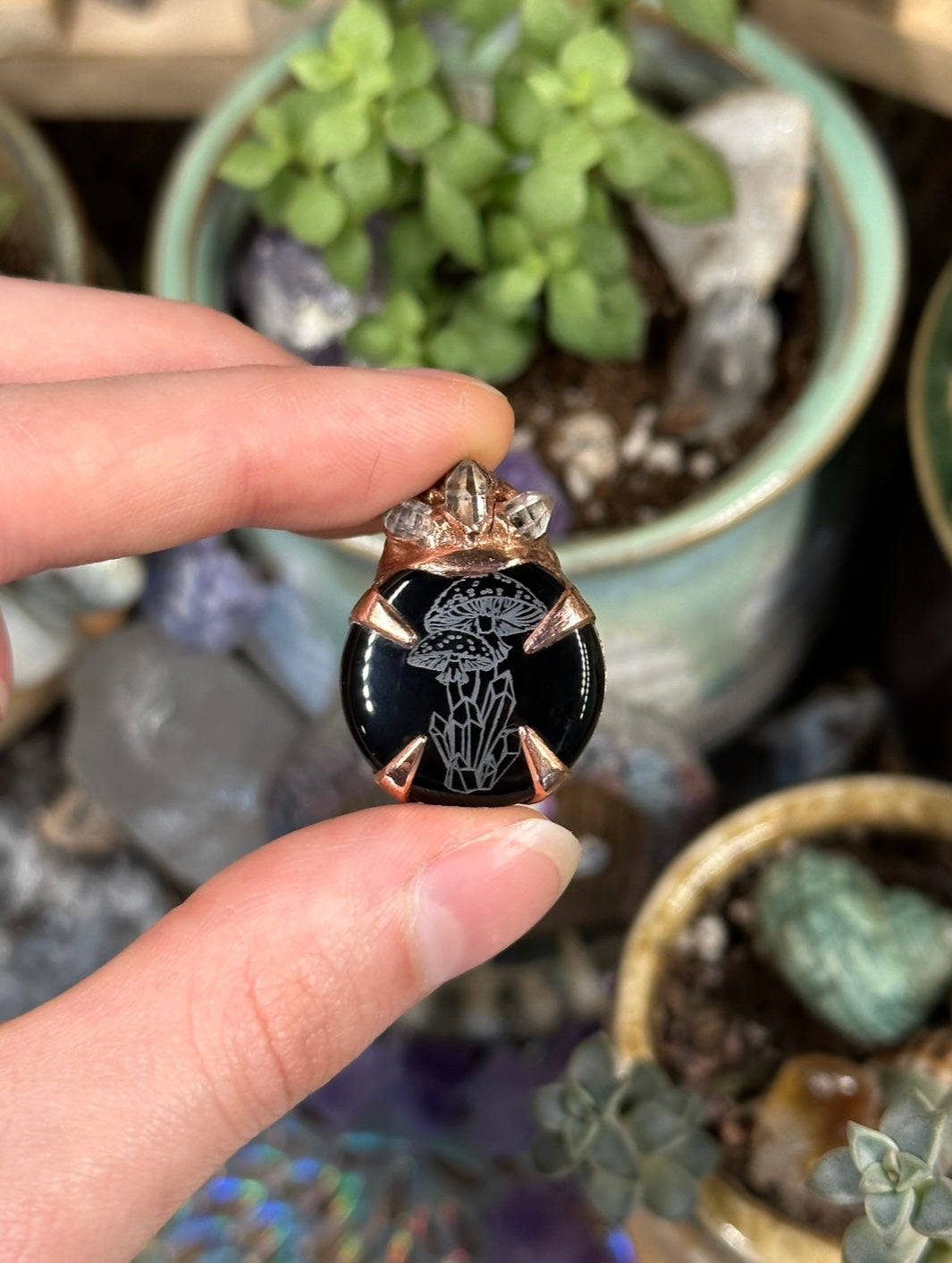 Mini mushroom electroformed pendant