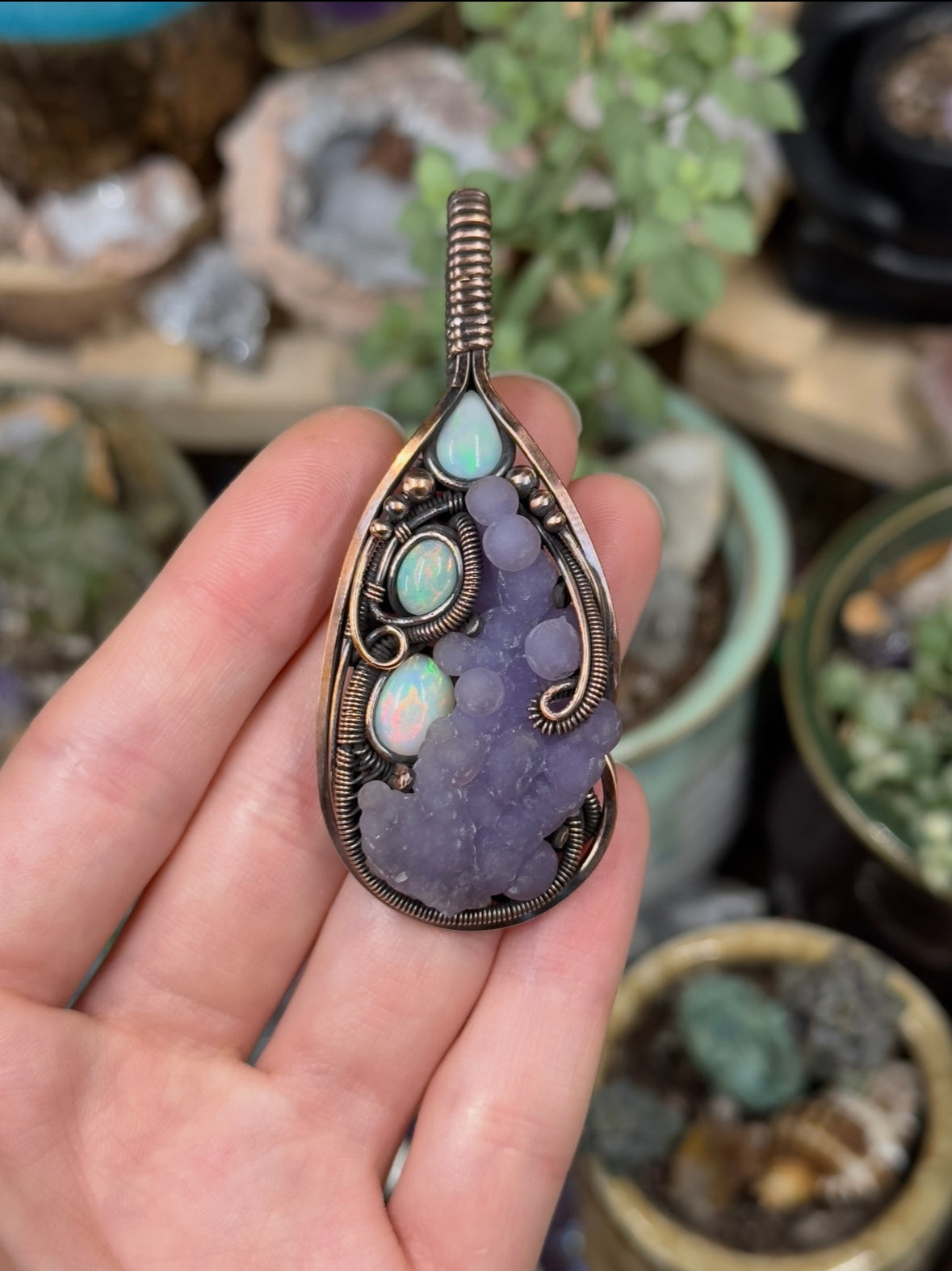 Grape Agate and Opal amulet