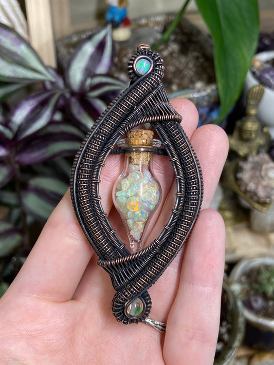 Ethiopian Opal vial vortex amulet in copper