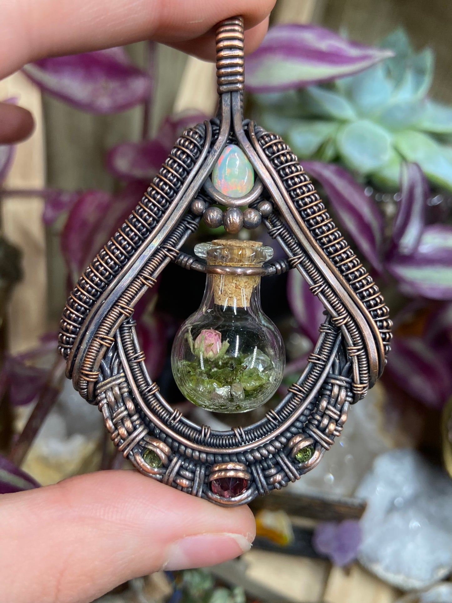 Garden rose terrarium amulet