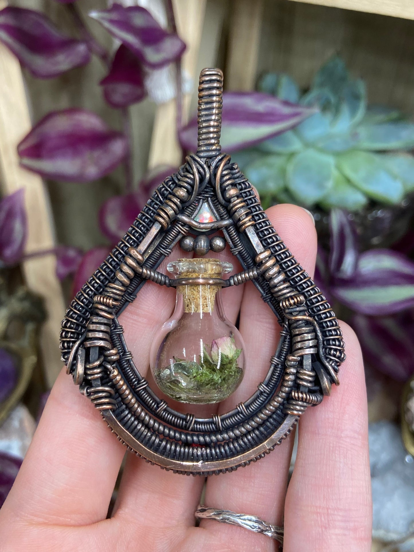 Garden rose terrarium amulet