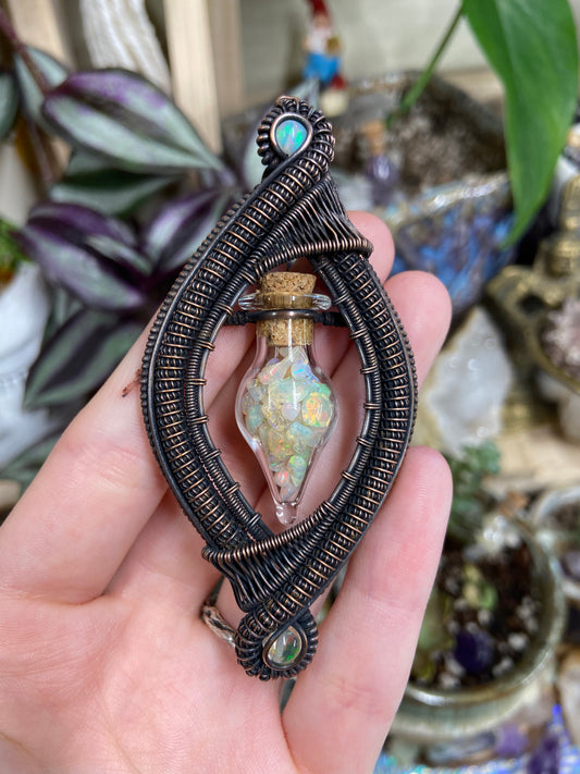 Ethiopian Opal vial vortex amulet in copper