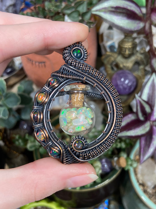 Ethiopian Opal and Black Opal vial vortex amulet