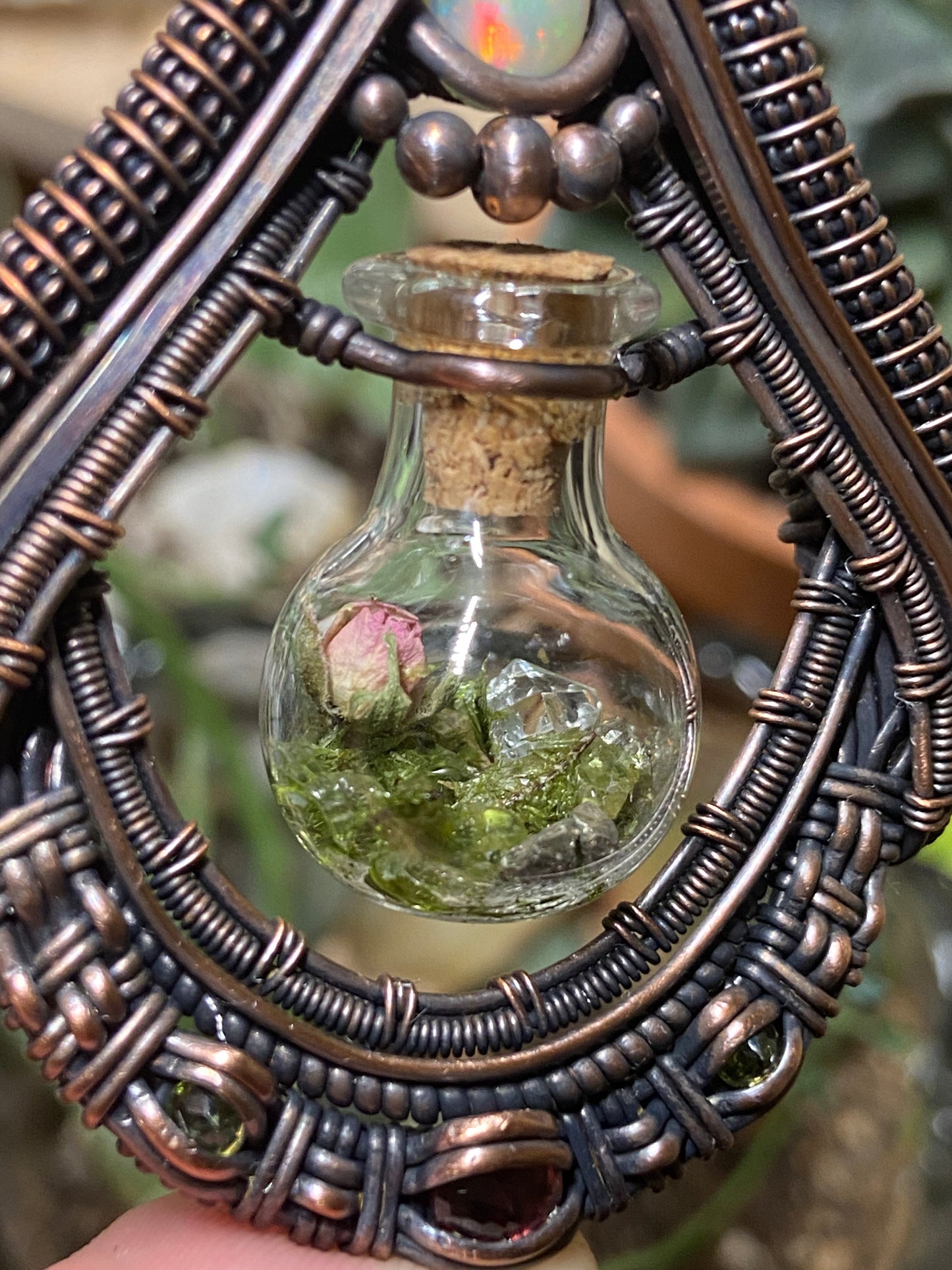 Garden rose terrarium amulet