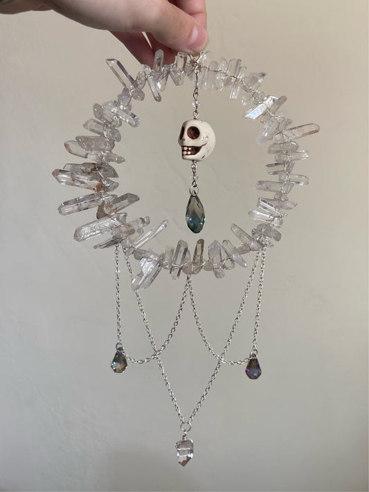 Clear quartz and Howlite skeleton sun catcher