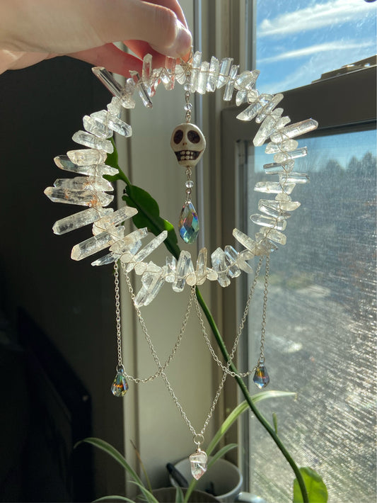 Clear quartz and Howlite skeleton sun catcher