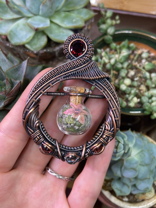 Peridot and pyrite wildflower vial amulet