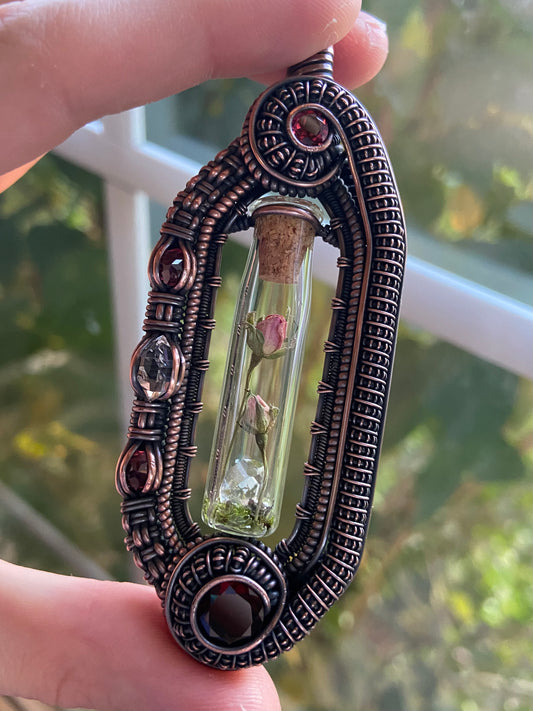 Garnet rose terrarium amulet