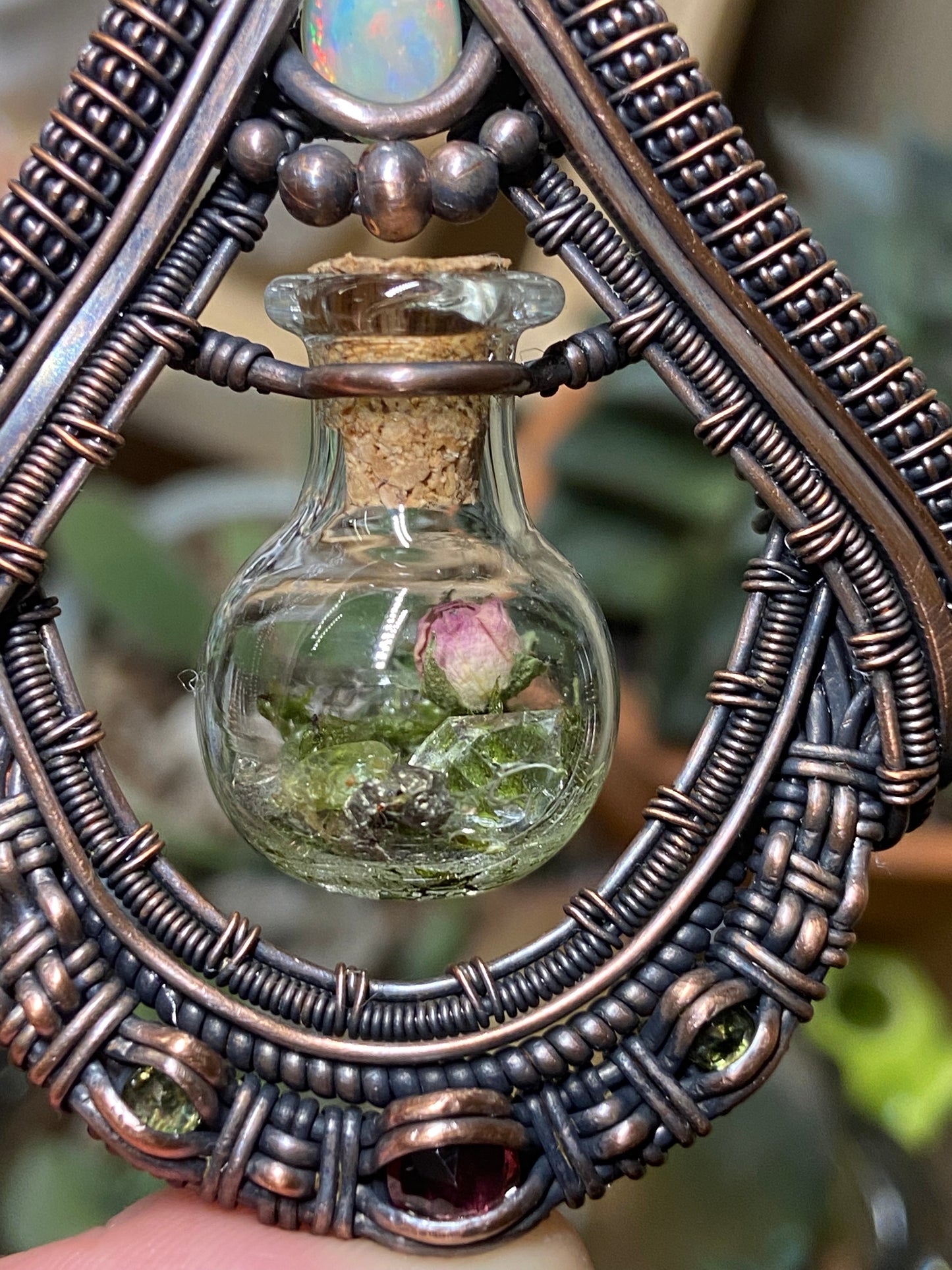 Garden rose terrarium amulet